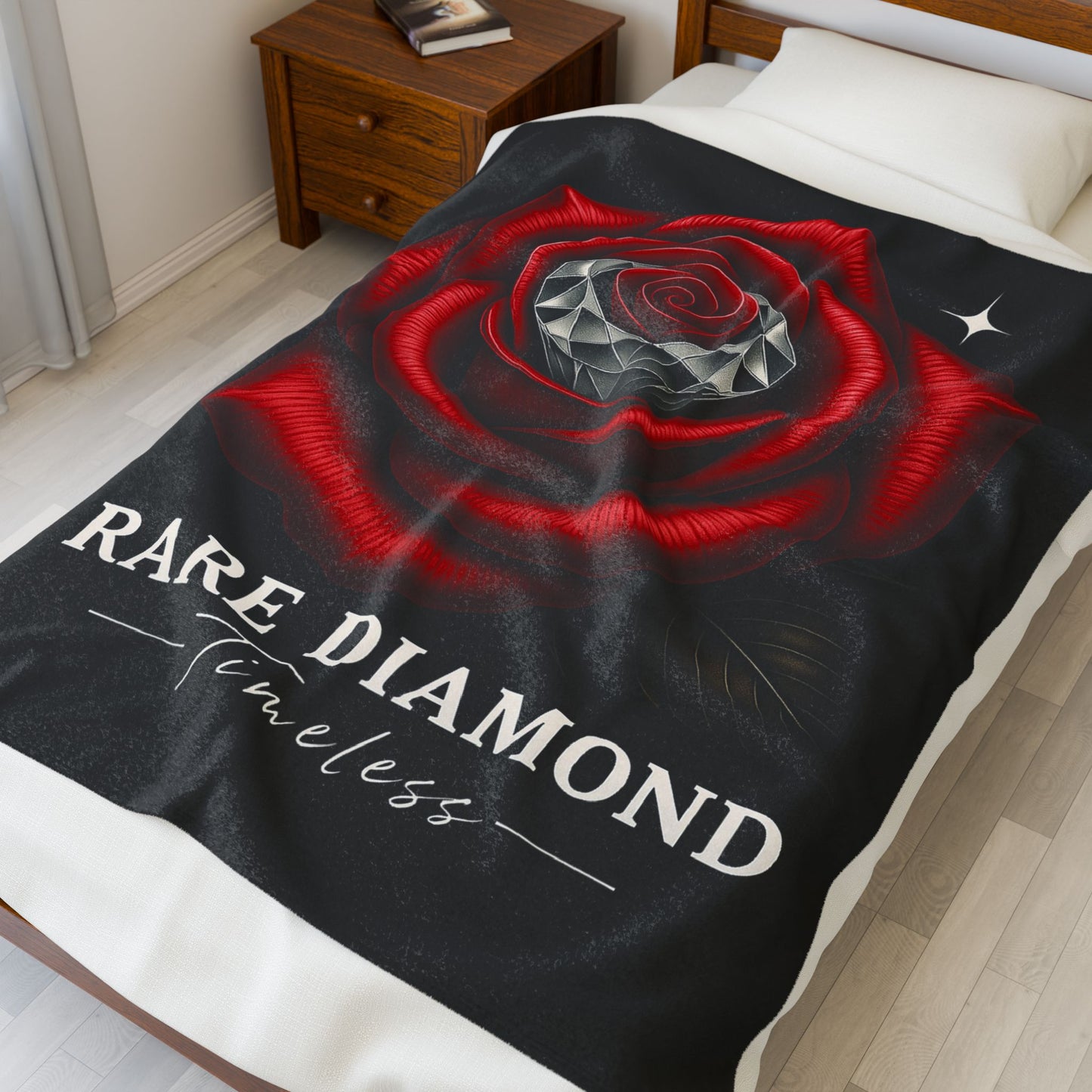 Rare Diamond Rose Velveteen Plush Blanket, Cozy Gift for Her, Valentine’s Day, Home Decor, Timeless Soft Throw