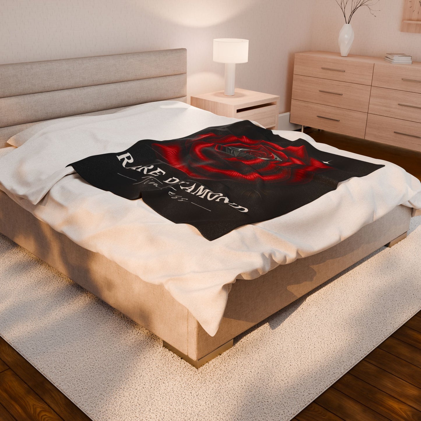 Rare Diamond Rose Velveteen Plush Blanket, Cozy Gift for Her, Valentine’s Day, Home Decor, Timeless Soft Throw