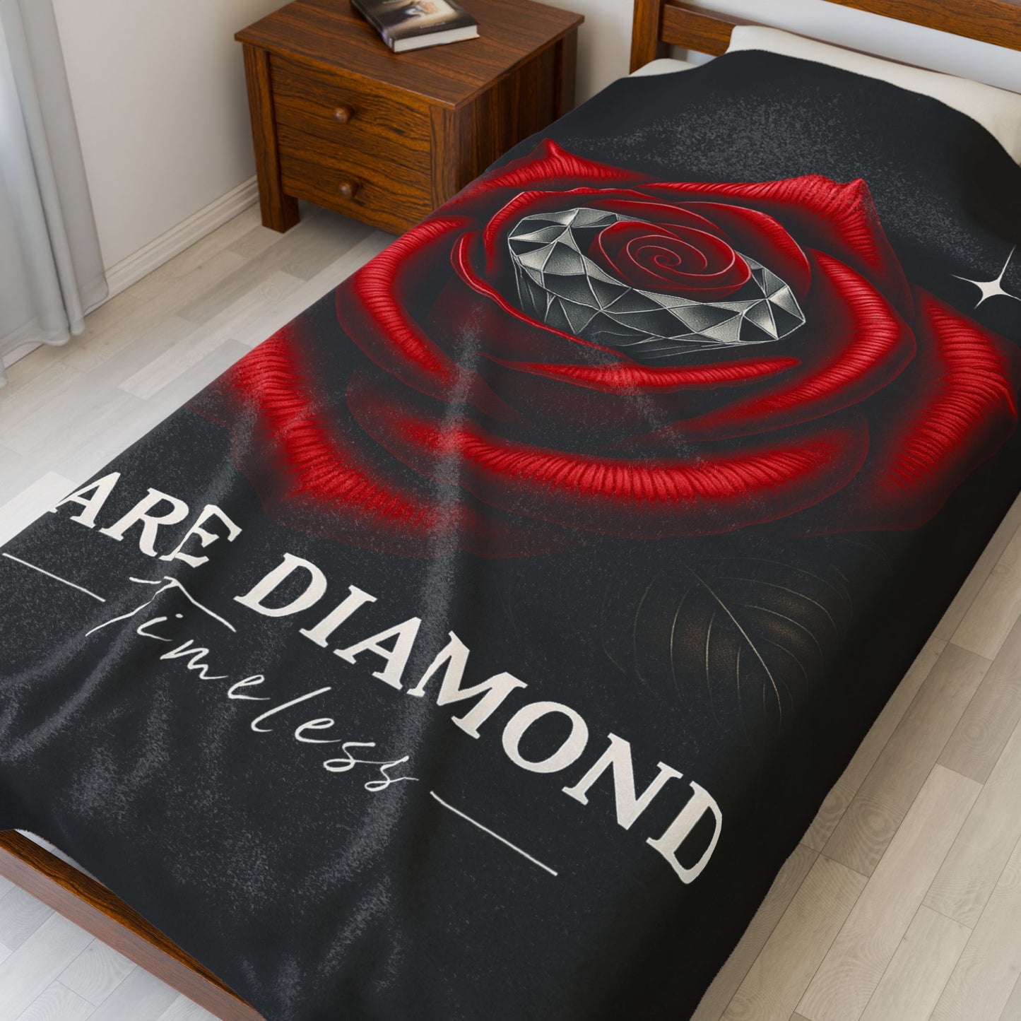 Rare Diamond Rose Velveteen Plush Blanket, Cozy Gift for Her, Valentine’s Day, Home Decor, Timeless Soft Throw
