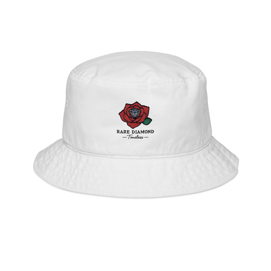Embroidered Bucket Hat with Rare Diamond Rose, Summer Accessory, Boho Chic, Gift for Her, Festival Wear, Stylish Sun Protection